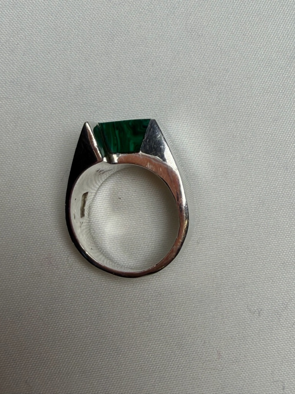 Sterling Silver Malachite Statement Ring | Modernist Sculptural Design